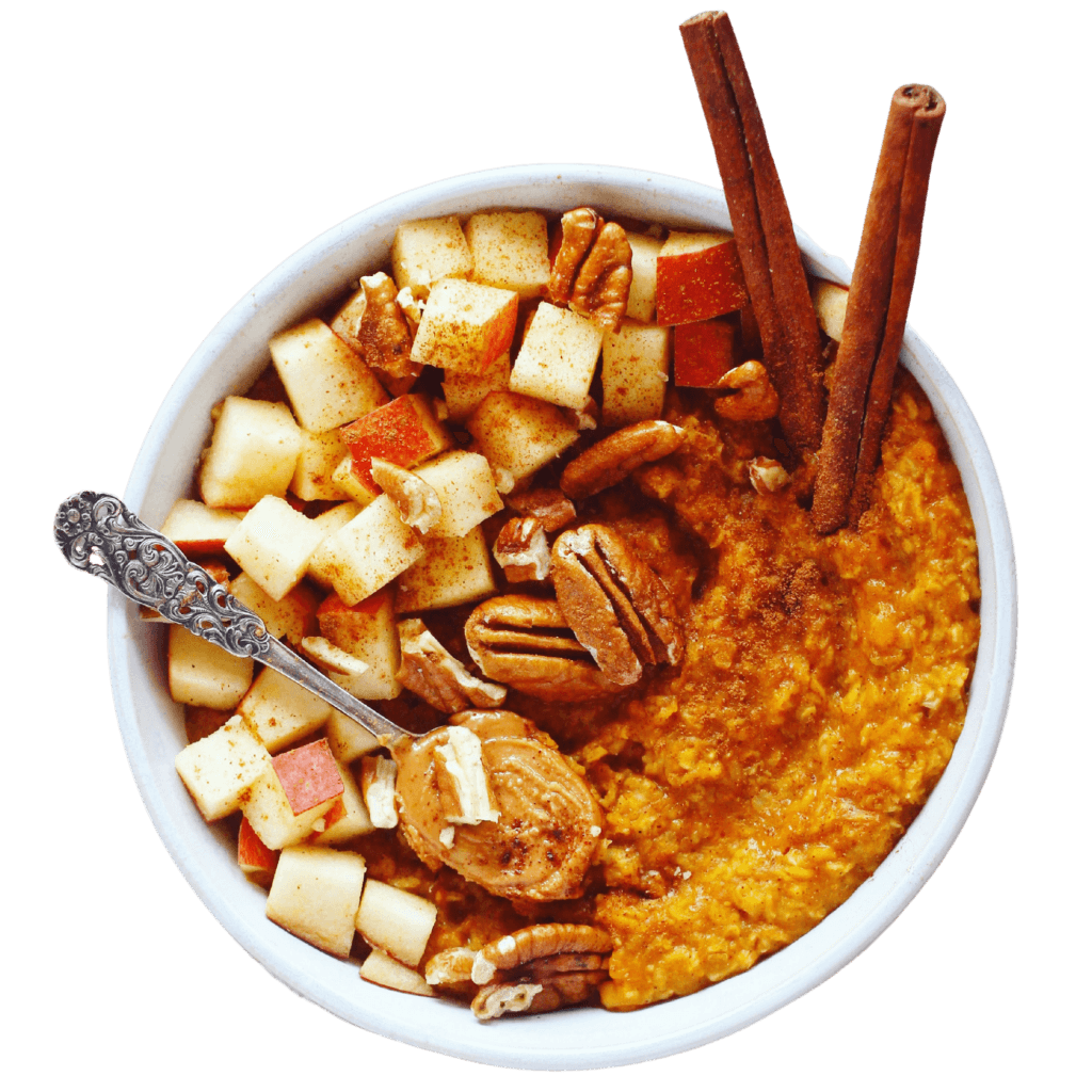 miska z owsianką z jabłkami, cynamonem i orzechami